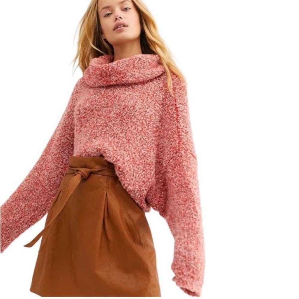 FREE PEOPLE BFF COWL NECK SWEATER SCARLETT FLAME LARGE